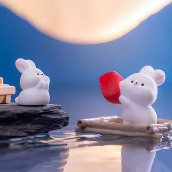 Мультяшный кролик-лунный пряник, украшение из смолы, миниатюрная фигурка кролика, статуэтка кролика, праздник середины осени Style 1