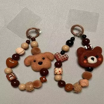 Мультяшный кролик плюшевый медведь щенок цепочка для переноски анти-потеряшка цветок конфета телефон брелок цепочка шнурок ключ бисерный чехол сумка кулон