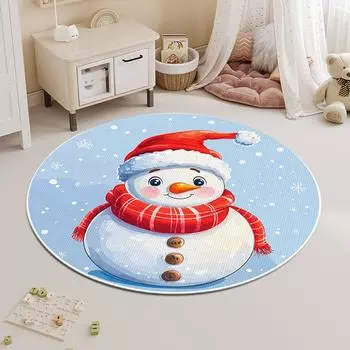 Мультяшный круглый ковер из искусственного кашемира, утолщенный плюшевый коврик для рождественской атмосферы, детская комната, гостиная, спальня, кровать, коврик 80 * 80CM crystal cashmere
