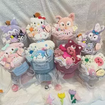 Мультяшный кукольный букет: Куломи и собака с корицей — креативный подарок на день рождения, День учителя или День матери Gift Bag + Card + Fairy Lights