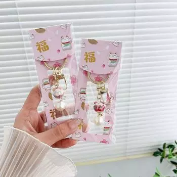 Мультяшный кулон Maneki Neko в японском стиле, автомобильный брелок, керамический брелок для кошек, аксессуары жёлтый