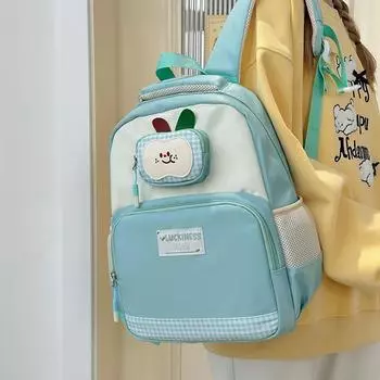 Мультяшный легкий школьный рюкзак детский с вышивкой контрастного цвета розовый