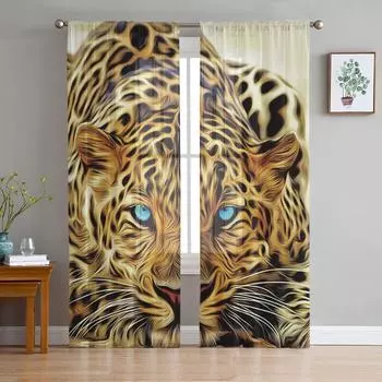 Мультяшный леопардовый занавес, тюль для гостиной, спальни, кухни, украшения для окон, шторы W135 x H114cm