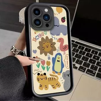 Мультяшный лев тигр животные милый принт модный чехол гибкий мягкий силиконовый чехол TPU полная задняя крышка для Xiaomi Redmi Poco Xiaomi 11 Lite чёрный