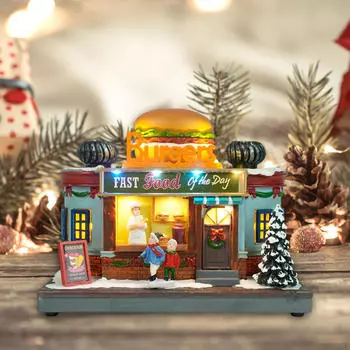 Мультяшный магазин бургеров, украшение рождественской деревни, освещенная скульптура дома для внутреннего стола