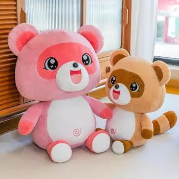 Мультяшный маленький енот плюшевая игрушка кавайная мягкая аниме-кукла медведь мягкая диванная подушка детская спальная подушка подарки на день рождения 35cm розовый