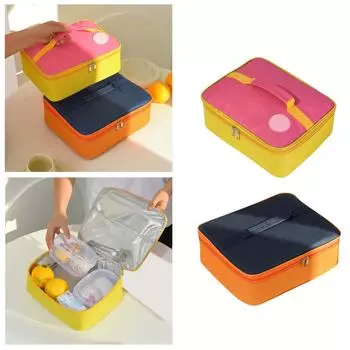 Мультяшный медведь Большая емкость, двойного назначения, студенческий и детский ланч-бокс, многофункциональный, портативный, разделительная пластина, изоляционный мешок M темно-синий