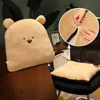 Мультяшный медведь, цельная подушка для офисного сиденья, подушка для спинки, плюшевая нескользящая подушка для стула, мягкая утолщенная подкладка для ягодиц серый