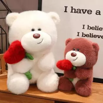 Мультяшный медведь держит розу плюшевая игрушка мягкая плюшевая кукла медведь украшение дома романтический подарок на День святого Валентина для любимого человека высокое качество 25cm белый