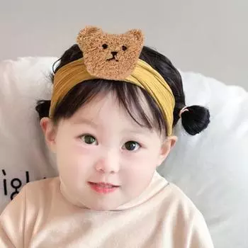 Мультяшный медведь Детская повязка на голову в виде витого плюшевого животного Головной убор с эластичной резинкой Детские удобные аксессуары для волос бежевый