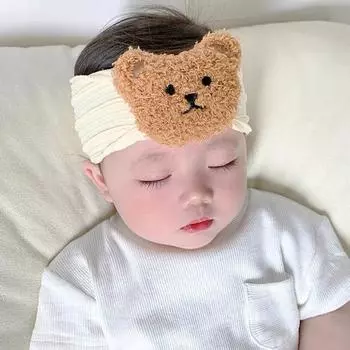 Мультяшный медведь Детская повязка на голову в виде витого плюшевого животного Головной убор с эластичной резинкой Детские удобные аксессуары для волос темно-розовый