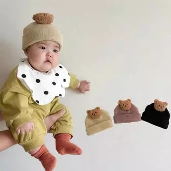 Мультяшный медведь Детская вязаная шапка осень-зима теплые детские шапочки для мальчиков и девочек мягкий удобный детский чепчик красный