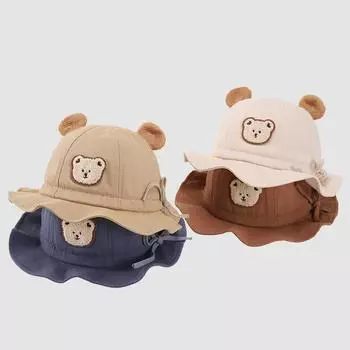 Мультяшный медведь для малышей, детская шляпа-ведро, регулируемая шляпа для мальчиков и девочек, детская шляпа от солнца кофейный