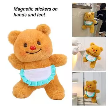 Мультяшный медведь-масло, плюшевые куклы, магнитная наклейка на холодильник, фартук, мягкая игрушка, многоразовый магнит на холодильник, домашний декор