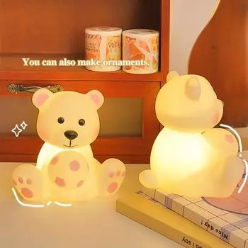 Мультяшный медведь Ночной светильник Мягкий свет без мерцания Питание от батареек Мягкий силиконовый 1pc