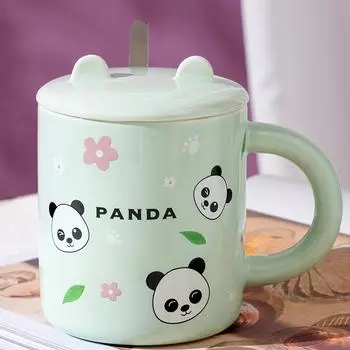 Мультяшный медведь с крышкой, рельефная керамическая чашка, простой набор, милая кружка, большая емкость, термостойкая, студенческая чашка для воды 400ML