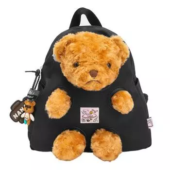 Мультяшный медведь школьная сумка женский легкий рюкзак чёрный