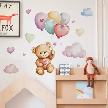 Мультяшный медведь воздушный шар спальня гостиная домашний фон стены украшение настенные наклейки 30*60cm/fun-b139