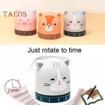 Мультяшный механический таймер Очаровательный внешний вид Компактный Батарея не требуется Простое управление Ручной таймер обратного отсчета розовый