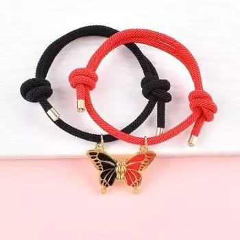 Мультяшный Милый Браслет с Бабочкой для Детей Два Студента Подруги Подарок на День Рождения Магнитный Кулон Один Человек Полунесущий Ремешок Black Red [Two Magnet]]