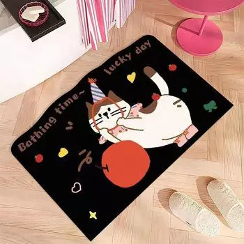 Мультяшный милый диатомовый ил для ванной комнаты, туалета, туалетной двери, впитывающий нескользящий быстросохнущий напольный коврик, ковер 40 * 60cm [Diatom mud]