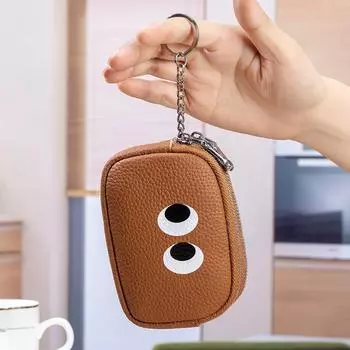 Мультяшный милый двойной кошелек для монет из натуральной кожи, мини-сумка для монет, сумка для хранения из коровьей кожи первого слоя, дизайн «Ниша» чёрный