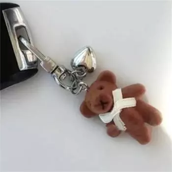 Мультяшный милый флокированный бант медведь любовь брелок кулон милый брелок сумка подвеска украшение для автомобиля безделушка аксессуары девчачий подарок one size