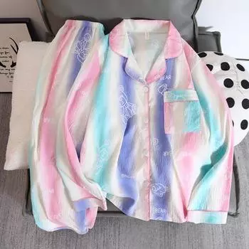 Мультяшный милый кавайный медведь с буквенным принтом женская пижама модная осенняя новая двухкомпонентная пижама комплект мягкая домашняя одежда одежда для сна M