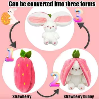 Мультяшный милый клубничный кролик, плюшевая игрушка, мягкая креативная сумка в куклу-трансформер с фруктами 18cm розовый