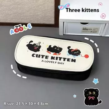 Мультяшный Милый Котенок Пенал Большой Вместимости Холщовый Пенал Студенческие Канцелярские Товары Косметика Дорожная Сумка для Хранения Школьные Принадлежности