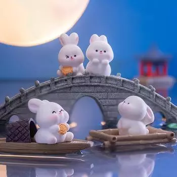 Мультяшный милый кролик на праздник середины осени, кукла, лунный пряник на праздник середины осени, настольные украшения, милый кролик, подарочный орнамент из смолы