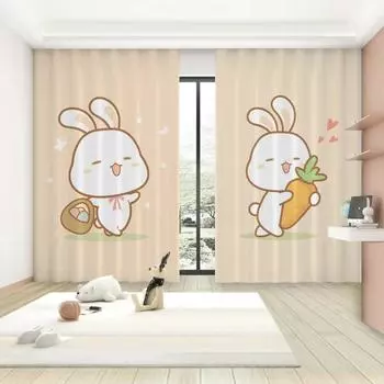 Мультяшный милый кролик узор высокие затемняющие шторы детская комната центр раннего образования детский сад затемняющая драпировка новый стиль W55 X H120cm X 2&HOOK