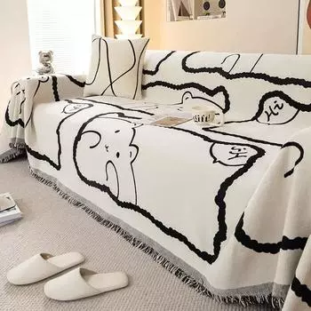Мультяшный милый мишка, чехол для дивана из синели, тканевое полотенце, встроенное полотенце на спинку, всесезонное универсальное одеяло для дивана, пылезащитный чехол 180*130