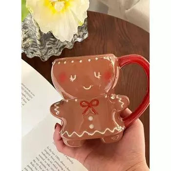 Мультяшный милый рождественский пряничный человечек керамическая кофейная кружка пара керамическая чашка для воды чайная кружка для сока кружка маленький подарок 600ml