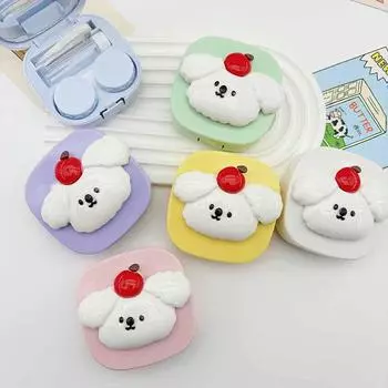 Мультяшный милый щенок яблока контактные линзы футляр портативный дорожный контактные линзы сопутствующая коробка контейнер для хранения с зеркалом девчачий подарок зелёный