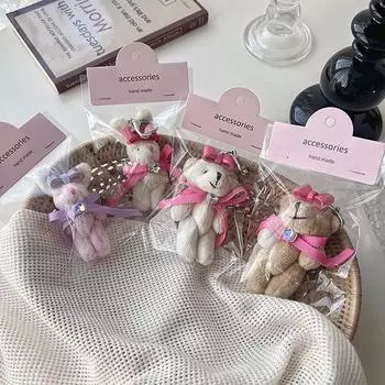 Мультяшный милый сердечный бант плюшевый медведь кролик брелок сумка подвеска амулеты пушистая кукла любовь застежка омар брелок для девочек подарок