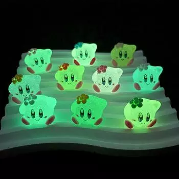 Мультяшный Миниатюрный Светящийся Носить Цветы Кирби Миниатюрная Фигурка Милый Орнамент Кавайный Настольный Diy Украшения Для Дома Аксессуары Подарок