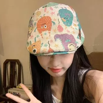 Мультяшный монстр личность граффити вперед шляпы женщины шоу лицо маленький весна лето улица повседневный универсальный ретро береты 56-58cm бежевый