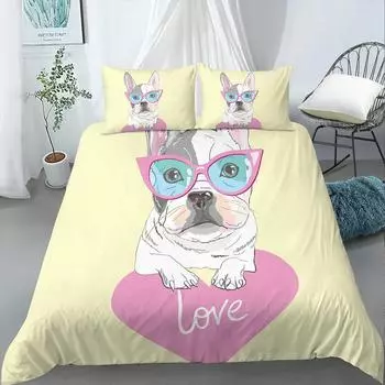 Мультяшный мопс King Queen Double Full Duvet Cover Lovely Ping Pet Animal Bed Set Cover Yellow Polyester Bed Cover 70x133cm 2pcs