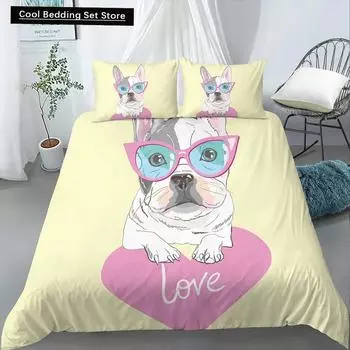 Мультяшный мопс King Queen Double Full Duvet Cover Lovely Ping Pet Animal Bed Set Cover Yellow Polyester Bed Cover EU single(135x200cm)
