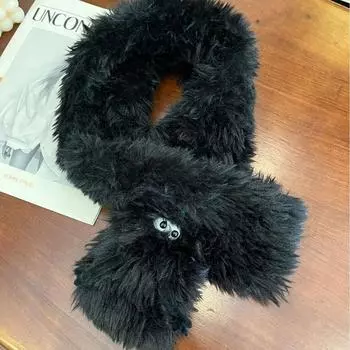 Мультяшный мягкий пушистый шарф имитация шерсти кролика Рекс утолщенный крест осень и зима плюшевый студенческий окружность 100-135CM чёрный