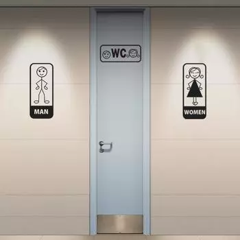 Мультяшный мужчина и женщина, милый туалетный знак, наклейка на дверь, ванная комната, детская наклейка на дверь, украшение дома, съемная наклейка, плакаты 20x30cm