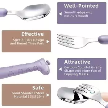 Мультяшный набор столовых приборов для малышей, детский набор ложек и вилок из нержавеющей стали, безопасный набор столовых приборов для детей, которые могут есть самостоятельно