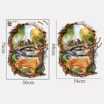 Мультяшный Олень 3D Наклейка на Стену Гостиная Кухня Украшение Наклейки Художественная Наклейка Постер A