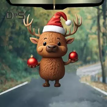 Мультяшный олень, рождественский кулон, подвесное украшение с шнурком, легко повесить, очаровательное рождественское украшение на зеркало заднего вида автомобиля 3