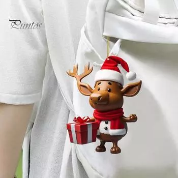 Мультяшный олень, рождественский кулон, подвесное украшение с шнурком, легко повесить, очаровательное рождественское украшение на зеркало заднего вида автомобиля 1