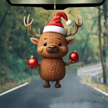 Мультяшный олень, рождественский кулон, подвесное украшение с шнурком, легко повесить, очаровательное рождественское украшение на зеркало заднего вида автомобиля 10