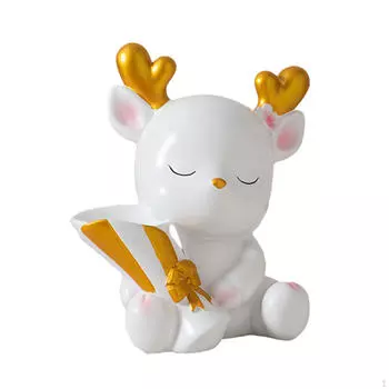 Мультяшный олень статуя украшение стола, смоляная скульптура фигурка цветочная композиция для балкона белый