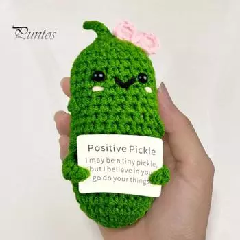 Мультяшный орнамент с маринованными огурцами, вязаный крючком, мягкий эластичный, без деформации, вдохновляющие слова, позитивные мини-забавные эмоциональные поддержки, плюшевая кукла с маринованным огурцом D