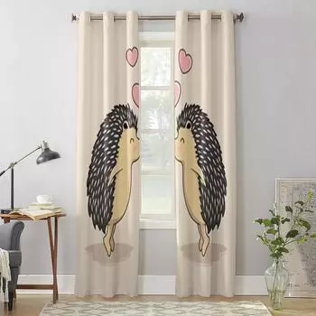 Мультяшный ёжик, занавески для гостиной, роскошный декор спальни, шторы, кухонные шторы 135W x 60H(cm) x1